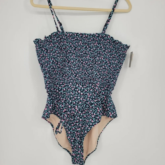 Chelsea 28 smocked floral blue one piece swimsuit scrunched top size Xlarge - Picture 3 of 8